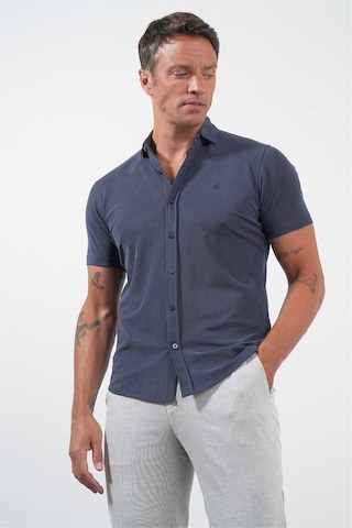 İmza Lacivert İtalyan Yaka Kısa Kol Cepsiz Slim Fit Esnek Gömlek 1004260159