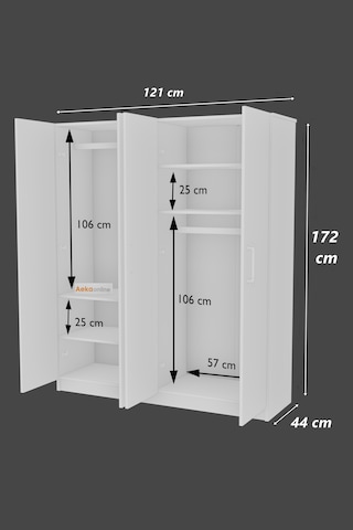 Ae-1054 Arena Beyaz Gardırop 4 Kapaklı 2 Askılıklı, 6 Raflı Do...