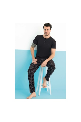 Aydoğan Erkek Civan Modal Kısa Kol Siyah Pijama Takım 0148 Siyah
