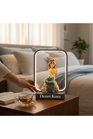 Kişiye Özel İsimli Deniz Kızı Figürlü Led Masa Lambası Modern Dekoratif Gece Lambası