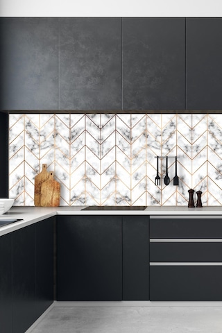MSticker Mutfak Tezgahı Arası Folyo Kaplama Laminasyonlu Geometrik Gold Desen