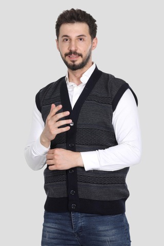 Kzc Tekstil Erkek Baba Orta Yaş Ve Üzeri Triko Örgü Akrilik Kışlık Kalın Dokulu Düğmeli Cepli Baba Yelek Lacivert
