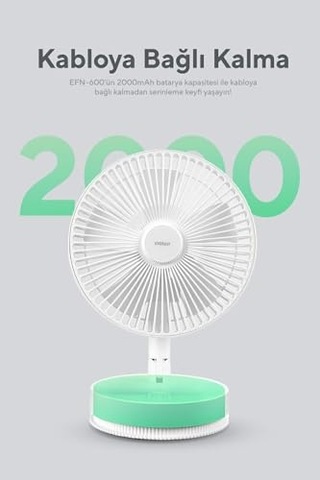 Efn-600 Masaüstü Taşınabilir Şarjlı Beyaz 2000mah Usb Fan