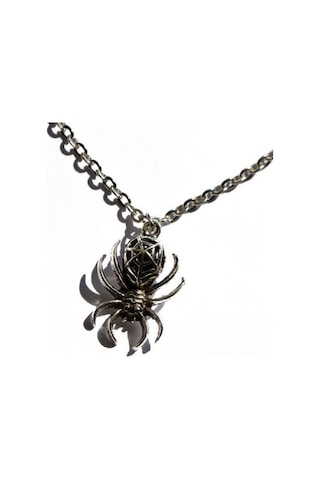 Tamgacrafts Özel Seri Örümcek Figürlü Metal Kolye Gümüş Renk 50 Cm Deri Kayış Gri