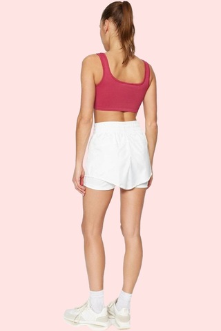 Ersefa Moda Örme Normal Bel Boru Paça Sportswear Haki Paraşüt Kumaş 2 Ka Beyaz