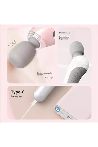 Kişisel Masaj Aleti 5 Kademeli Şarjlı Sessiz Titreşimli Vücut Masaj Cihazı Silikon Başlık Beyaz