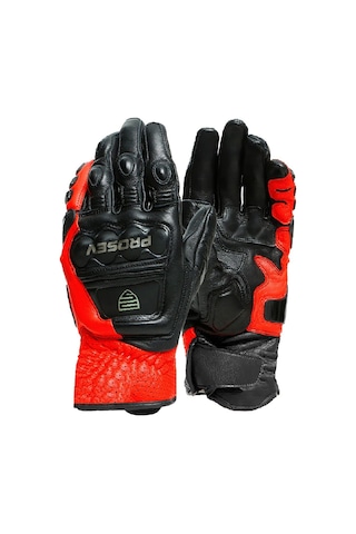 Motoanl Motosiklet Eldiveni Carbon Titanium Full Koruma Deri Motorcu Eldiven Kırmızı
