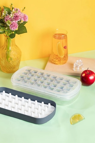 32'li Buzluk Buz Saklama Kabı - Bas Çıkar Buz Küpü Hazneli Buz Kalıbı-antrasit Royaleks-mp-7075 Asorti