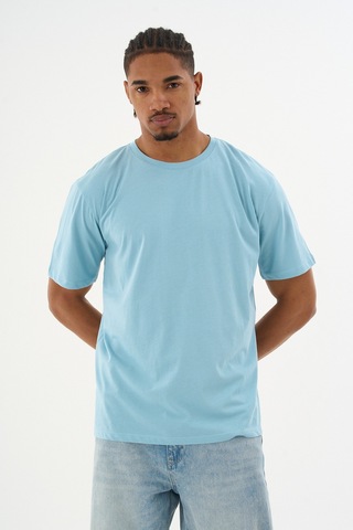 Dechers Erkek %100 Organik Pamuklu Yumuşak Dokulu Comfort Fit Bisiklet Yakalı T-shirt E222 Mavi
