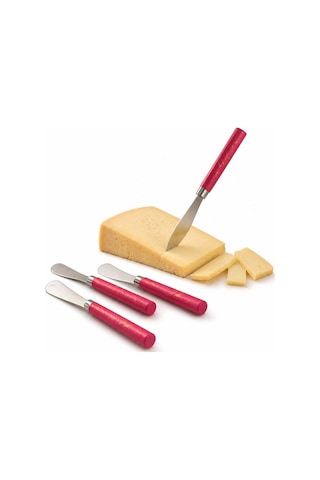 5 Parça Uzun Kahvaltı Bıçak - Kırmızı Mermer Desen Saplı 16.5 Cm 5570