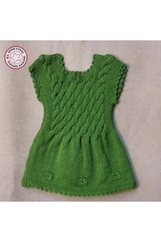 Uretti - Talia 8659 - El Örgüsü Kız Çocuk Elbise - Bandana - Patik Üçlü Takım - 2 Yaş Yeşil