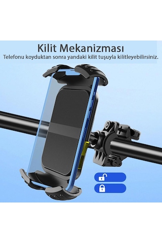 Mt28 Kilit Sistemli Motor Ve Bisiklet Telefon Tutucu Tek El Kulla Siyah