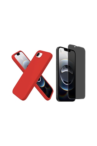 Apple iPhone 17e Uyumlu Içi Kadife Lansman Kılıf Ve Hayalet Privacy Tam Kaplayan Cam Ekran Koruyucu Kırmızı