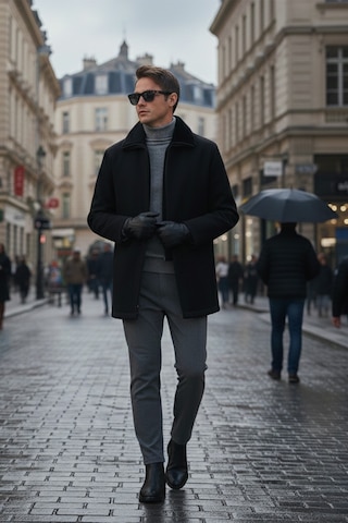 Buratti Slim Fit Çıkarılabilir Tüylü Yaka Detaylı Astarlı Kaşe Erkek Kaban 58400217 Siyah