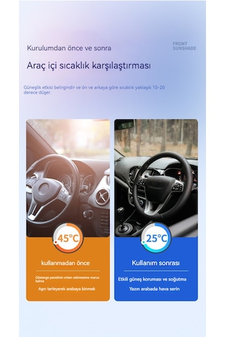 Katlanır Araba Güneşlik Tam Karartma Titanyum Gümüş Büyük Boy 06