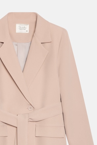 Sââde Kadın Tek Düğmeli Dokuma Kruvaze Blazer Ceket - Kuşaklı Taş