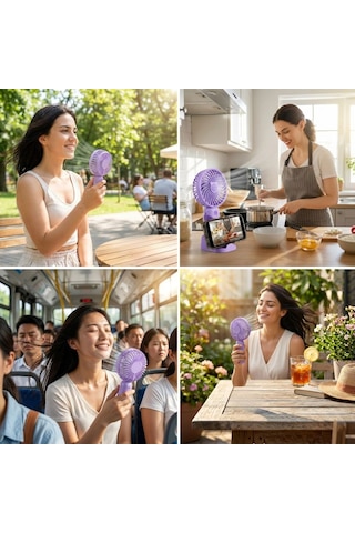 Jasmine Glow 3 Kademeli Masaüstü Ve El Fanı Telefon Tutuculu, 3 Farklı Değiştirilebilir Halka Tas