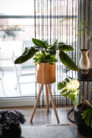 Bambu Ahşap Ayaklı Sepet Saksılık Naturel Çok Amaçlı İç Ve Dış Mekan Dekoratif Saksı Naturel Bambu