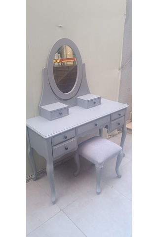 Dresuar Makyaj Masa 7 Çekmece Kayın Aslan Ayak Parlak Lake Gri Hareketli Ayna Kutu Sevk El Yapım Gri