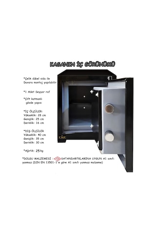 U.S.F Ev ve Ofis Tipi Çift Anahtarlı Çelik Para Kasası 35 x 30 x 40 CM 25 KG Siyah