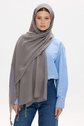 Fenza Scarf Freya Müslin Püsküllü Bürümcük Pamuklu Şal Antrasit