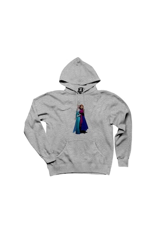 Karlar Ülkesi Elsa ve Anna Gri Kapşonlu Sweatshirt Hoodie Gri