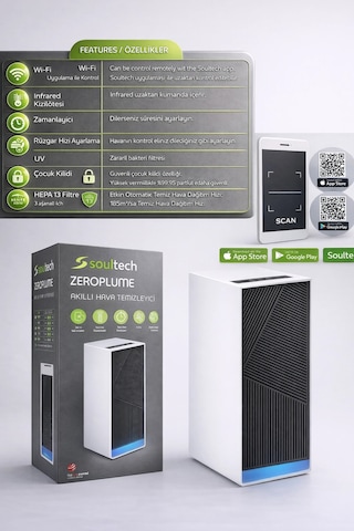 Soultech Zeroplume Akıllı Hava Temizleyici Hepa 13 + Uv Wi-fi Uygulama Kontrollü Ultra Sessiz
