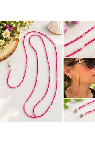 Pembe Renk Boncuklu Gözlük İpi