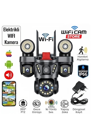 İcsee App 3 Kameralı Ve Projektörlü Wifi Ptz Kamera 3+3+3 Mp