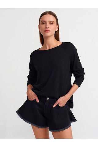 Dilvin Bisiklet Yaka Simli Triko Kazak Siyah