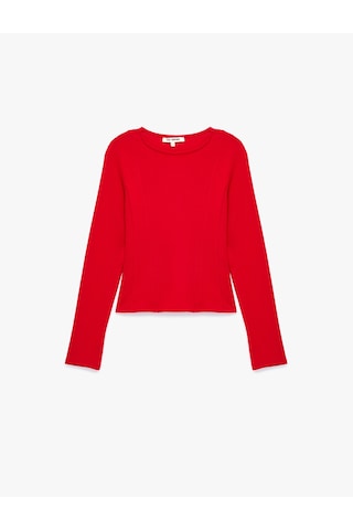 Koton Pamuklu Slim Fit Korse Detaylı Kayık Yaka Uzun Kollu Tişört Kırmızı 7wal10455ık