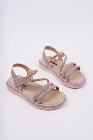 Muggo Mqueen Cırtlı Ve Simli Günlük Kız Çocuk Sandalet Pudra