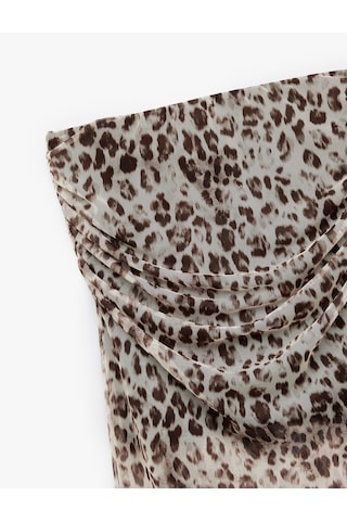 Koton Astarlı Slim Fit Drapeli Leopar Desenli Midi Boy Tül Etek Kahverengi Desenli 5sak10085uk Kahverengi Desenli