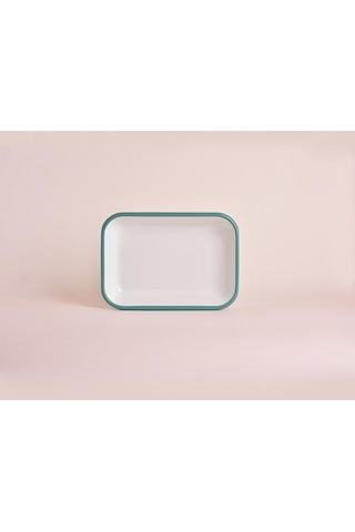 Emaye 22x16cm Meze Tabağı Beyaz - Kordon Turkuaz Mavi