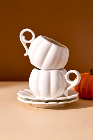 Pumpkin Porselen 2'li Kahve Fincanı Takımı Beyaz