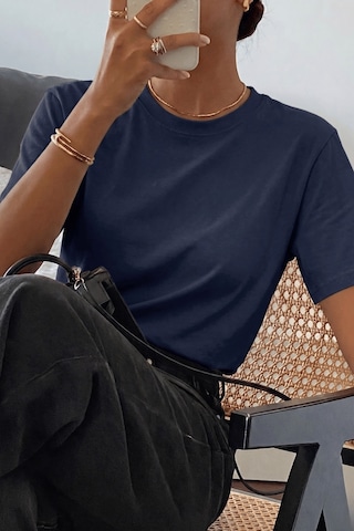 Genıus Store Kadın Tişört Gri Bisiklet Yaka Basic Tişört %100 Pamuk Rahat Kalıp T-shirt Basıc-kadın Lacivert
