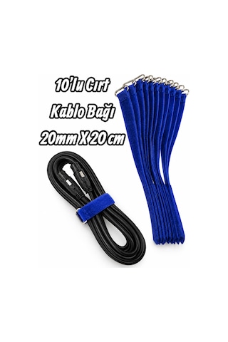10'lu Cırt Kablo Bağı - 20mm 20 Cm Mavi