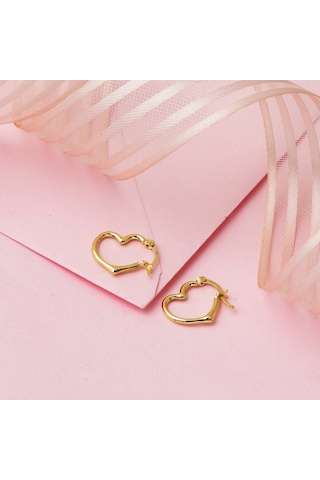 Orta Boy 14 Ayar Altın Kalp Halka Küpe Kpdls14k30255