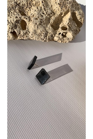 Parlak Füme Renkli Orta Boy Kare Şekil Gold Aksesuar Epoksi Küpe Diğer