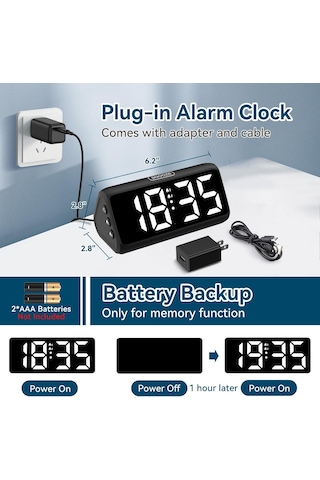 Yatak Odaları İçin Dijital Çalar Saat, Çift Alarmlı Yüksek Sesli Çalar Saat, Kalın Rakamlar, 5 Dimmer, 4 Cilt, Erteleme, Derin Uyuyanlar İçin Başucu Saati, Çocuklar Gençler Yaşlılar, Takmalı Diğer