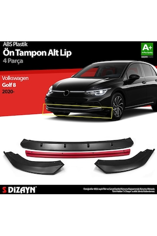 Volkswagen Golf 8 Abs Plastik Ön Tampon Alt Lip Kırmızı Ekli 4 P