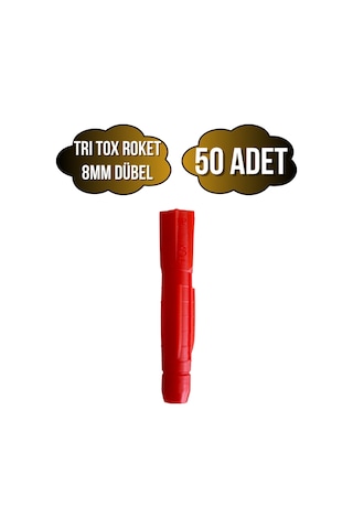 Tri Tox Roket Kırmızı 8mm Dübel Beton Tuğla Briket Dubeli 8mm Kırmızı Roket 50 Adet