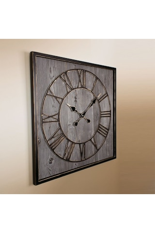 Regal 2694B1 Ultıma Eskitme Kare Metal Çerçeve 53Cm Duvar Saati Metalik
