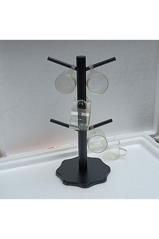 Dianziye Bambu Çay/ Kahve Bardağı Rakası - Anahtar Ve Mücevher Depolama Rafı - Minimalist Siyah Desenli Sıvı Akıtıcı Tepsi Yaprak Desenli Taban