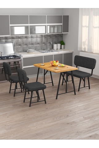 Mygusi Hayat 2 Sandalyeli 1 Bench Mutfak Masa Takımı Atlantik Çam Antrasit