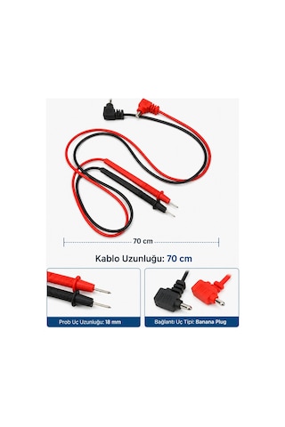 70cm Test Ölçüm Probu Voltmetre Avometre Kablosu Yedek Kablo 1000v 10a Tüm Multimetreler Ile Uyumlu