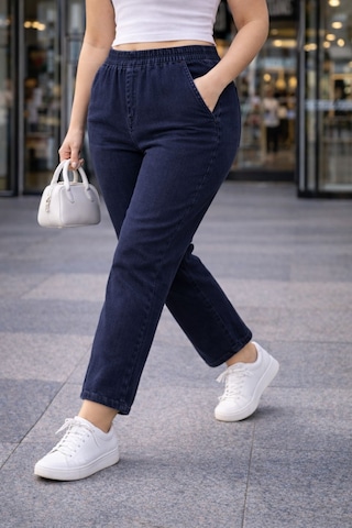 Cedy Denım - Büyük Beden Likralı, Beli Lastikli Jean Pantolon C636 Mavi