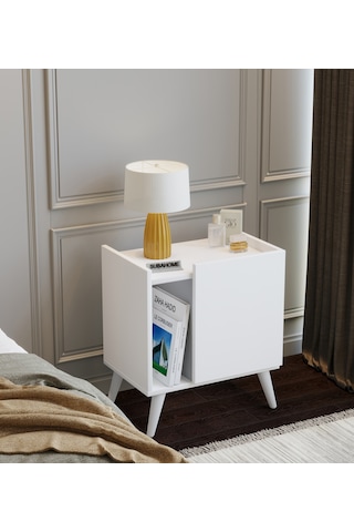 50 Cm Mdf Modern Ayaklı Beyaz Komodin Çok Amaçlı Dolap Yan Sehpa