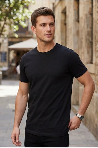 Tonny Black Normal Kalıp Rahat Basic T-shirt Erkek Siyah Tbtshrt010