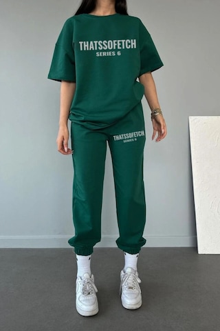 Series 6 T-shirt Eşofman Altı Jogger- Yeşil Baskılı Alt Üst Eşofman Takımı Oversize Bisiklet Yaka Yeşil